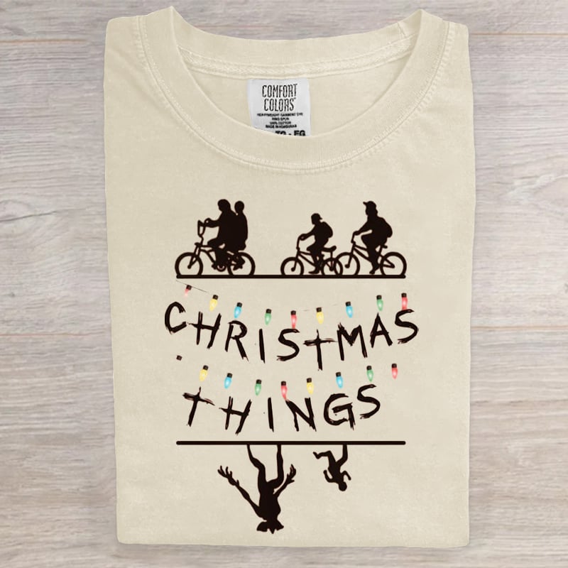 Christmas Things Welcome to the Upside Down 80s Horror Art Print Casual T-Shirt