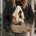 Ghost Black Cat Halloween Art Printed Sweatshirt