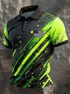 Men's Retro Patriotic Color-Block Short-Sleeve Polo Shirt