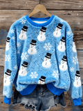 Women's Christmas Snowman Print Casual Flannel Long Sleeve Sweatshirt