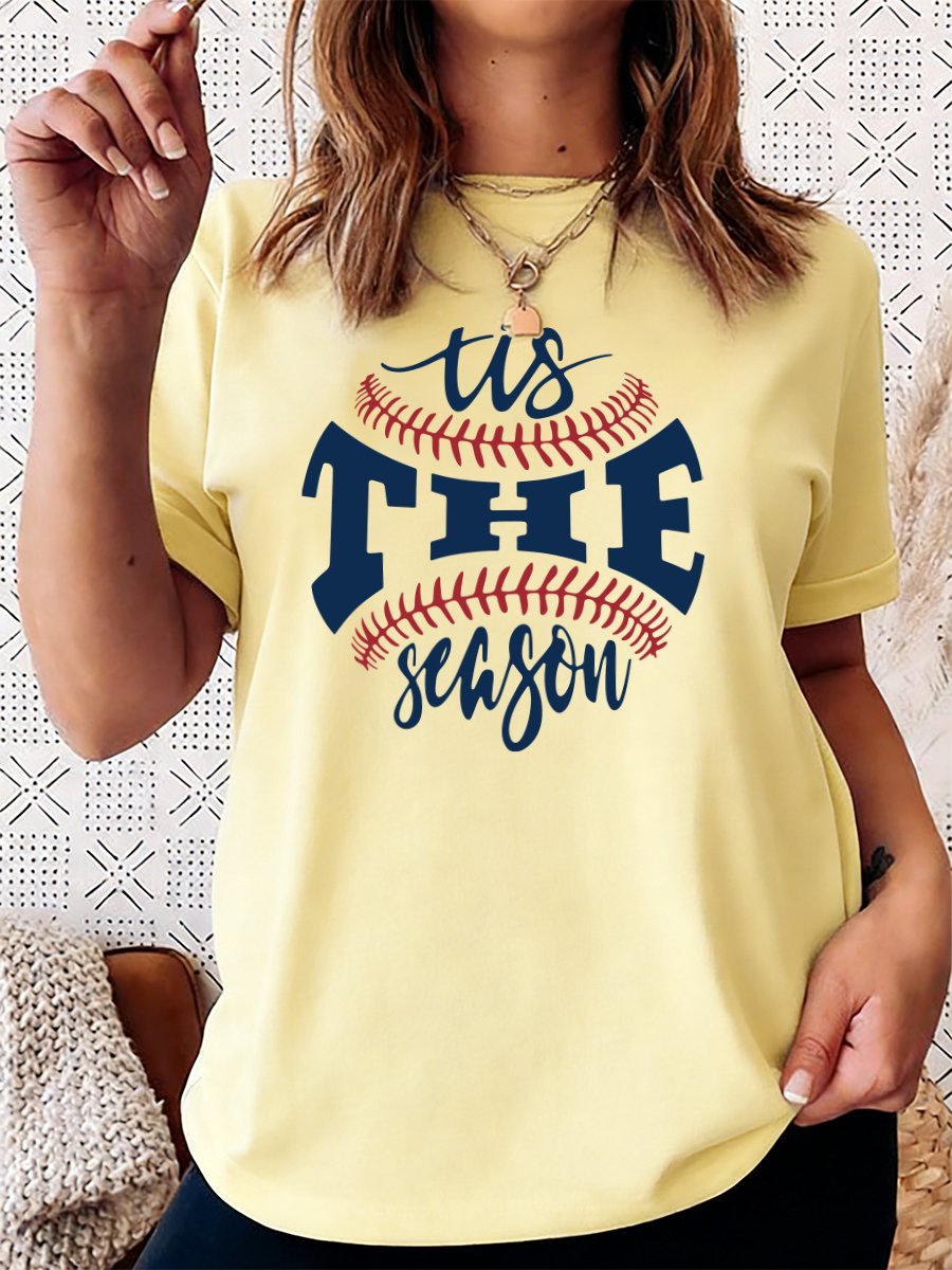 Women's Fashion Love Baseball Print Crew Neck T-Shirt