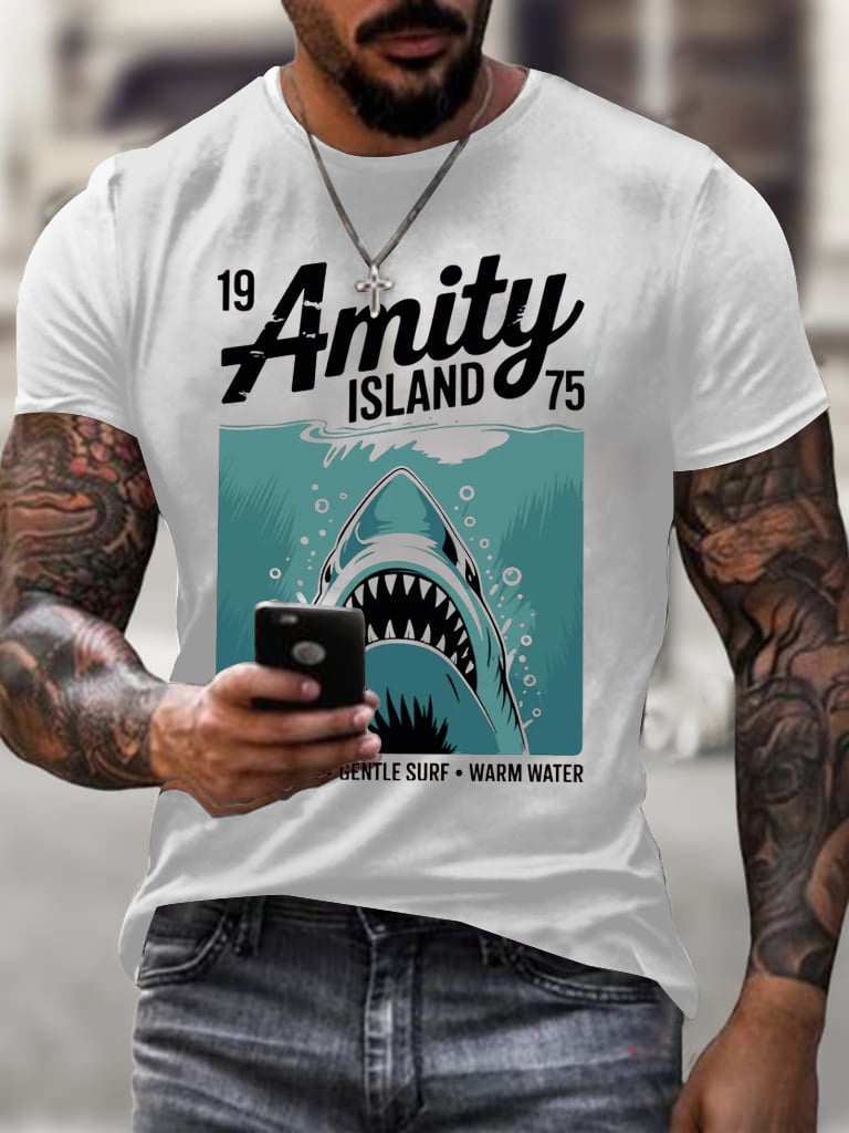 Men's Amity Island 1975 Printing T Shirt