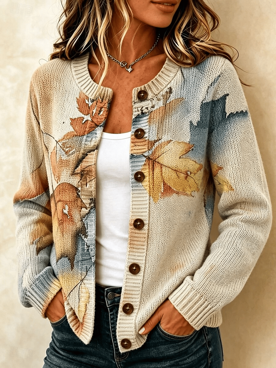Women'S Casual Maple Leaf Knit Cardigan