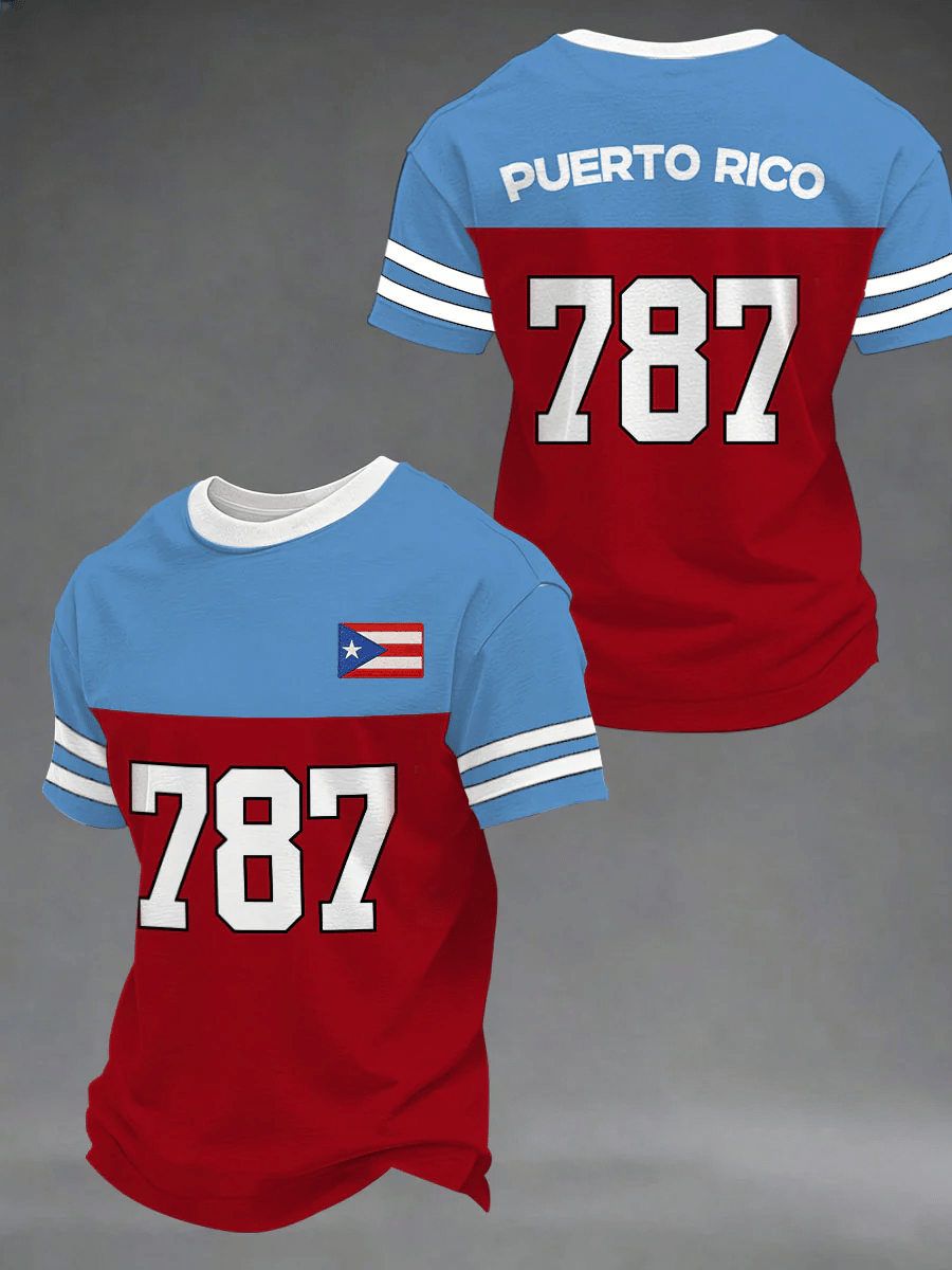 Men's Puerto Rico Baseball Print Casual T-Shirt