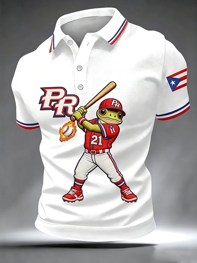 Men's Puerto Rico Baseball Print Polo Shirt