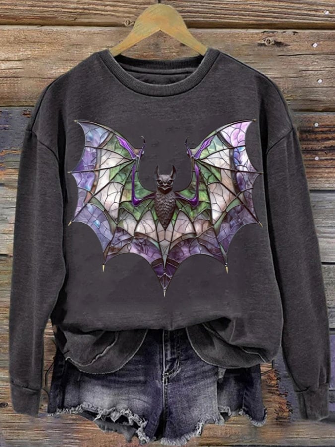 Women'S Halloween Bat Print Casual Sweatshirt