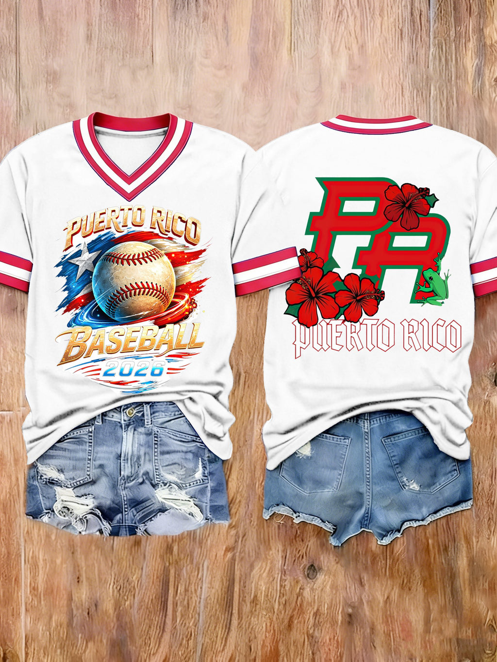 Women's Puerto Rico Baseball Printed T-shirts