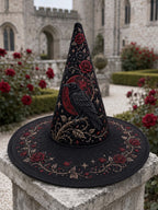 Halloween Black Rose Raven Victorian Gothic Hand-quilted Witch Hat