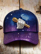 Unisex Retro Commemorative Baseball Cap: "King of Music" Faux-Sequin Print Edition
