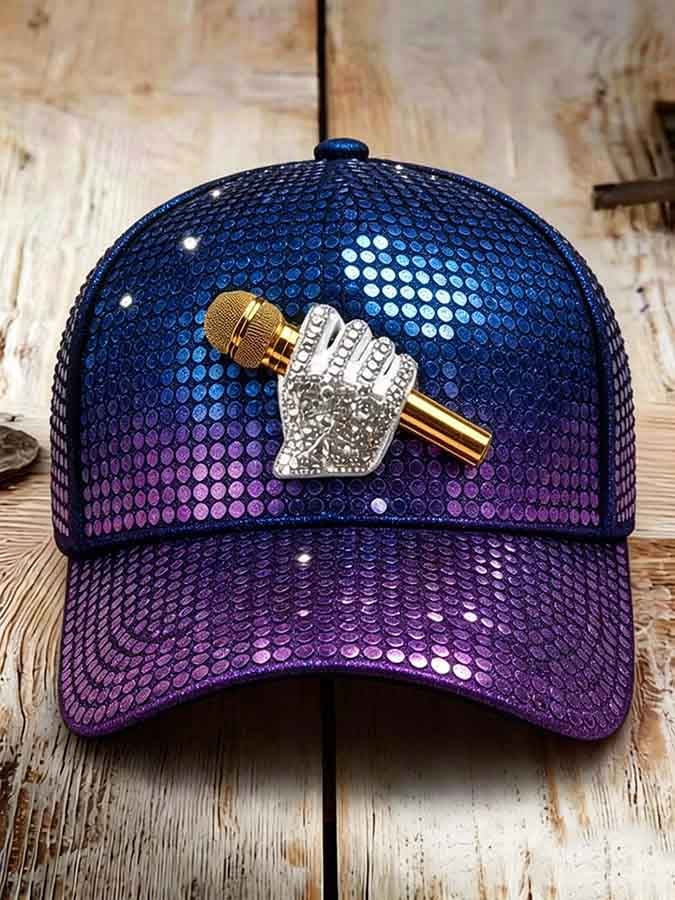 Unisex Retro Commemorative Baseball Cap: "King of Music" Faux-Sequin Print Edition