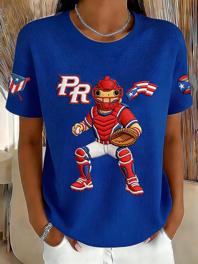 Women's Retro Baseball  Print T-Shirt