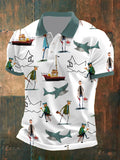 Men's Shark Art Print Polo Shirt