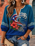 Women's Puerto Rican Printed Cotton Linen Top