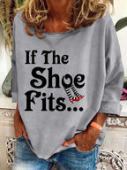 Women's Halloween Witch If The Shoe Fits Print Crew Neck Sweatshirt