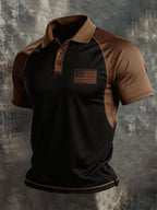 Men's Retro Patriot Color Block Polo Collar Short Sleeve