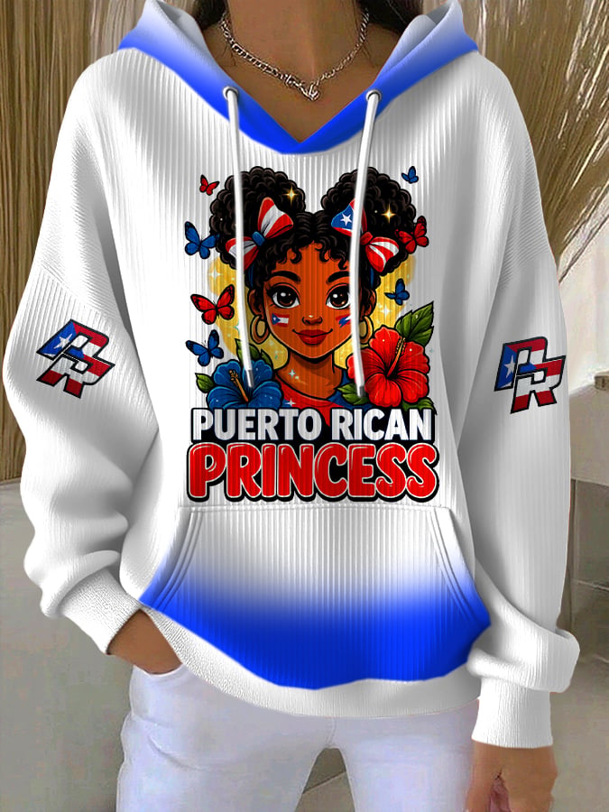 Puerto Rico Colored Casual Women's Hooded Printed Sweatshirt