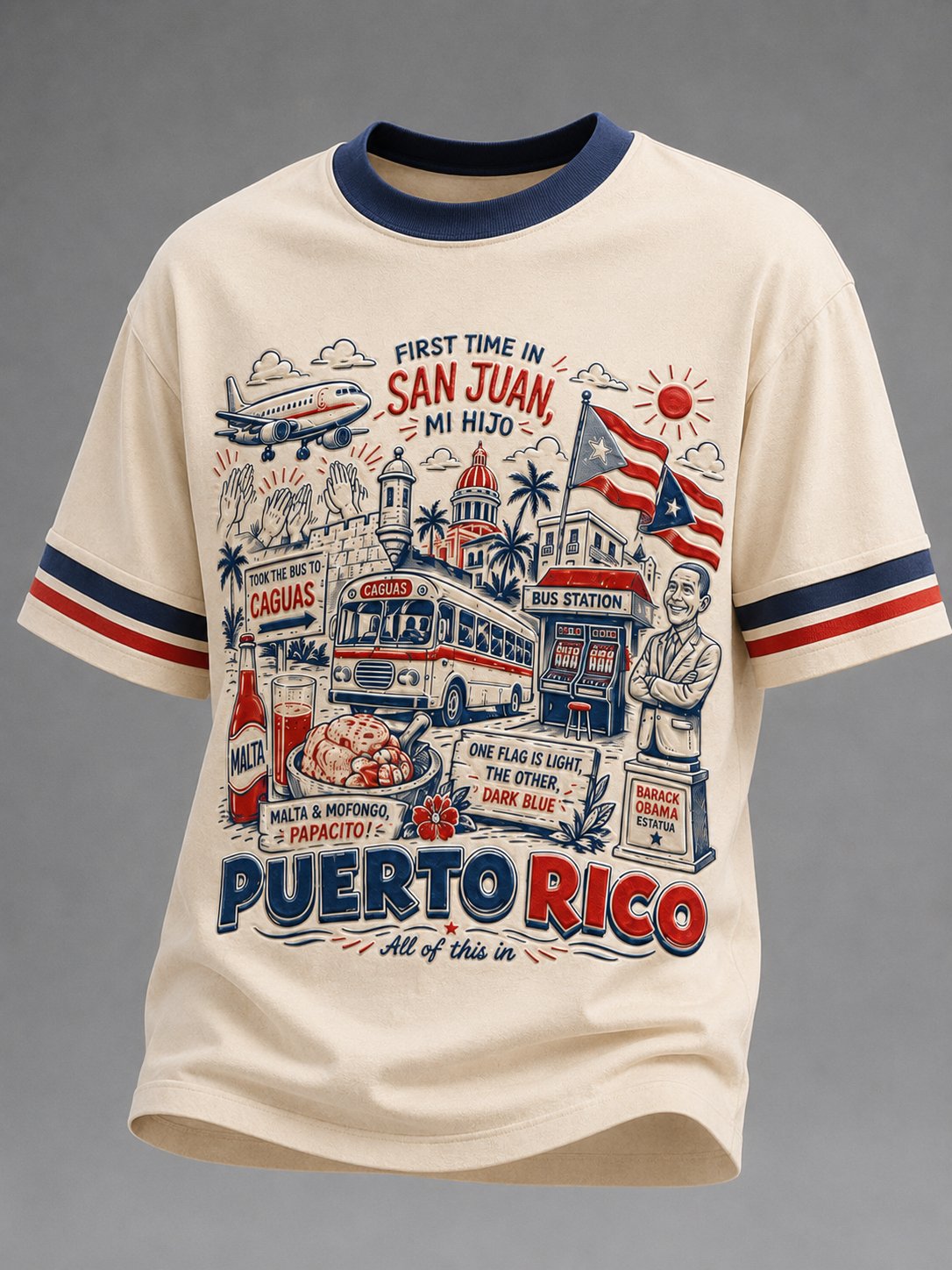 Men's Puerto Rico Art Printed Short-sleeved T-shirt