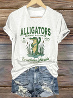 Women's Fashion Casual Retro Crocodile Island Resistance Fdt Print T-Shirt