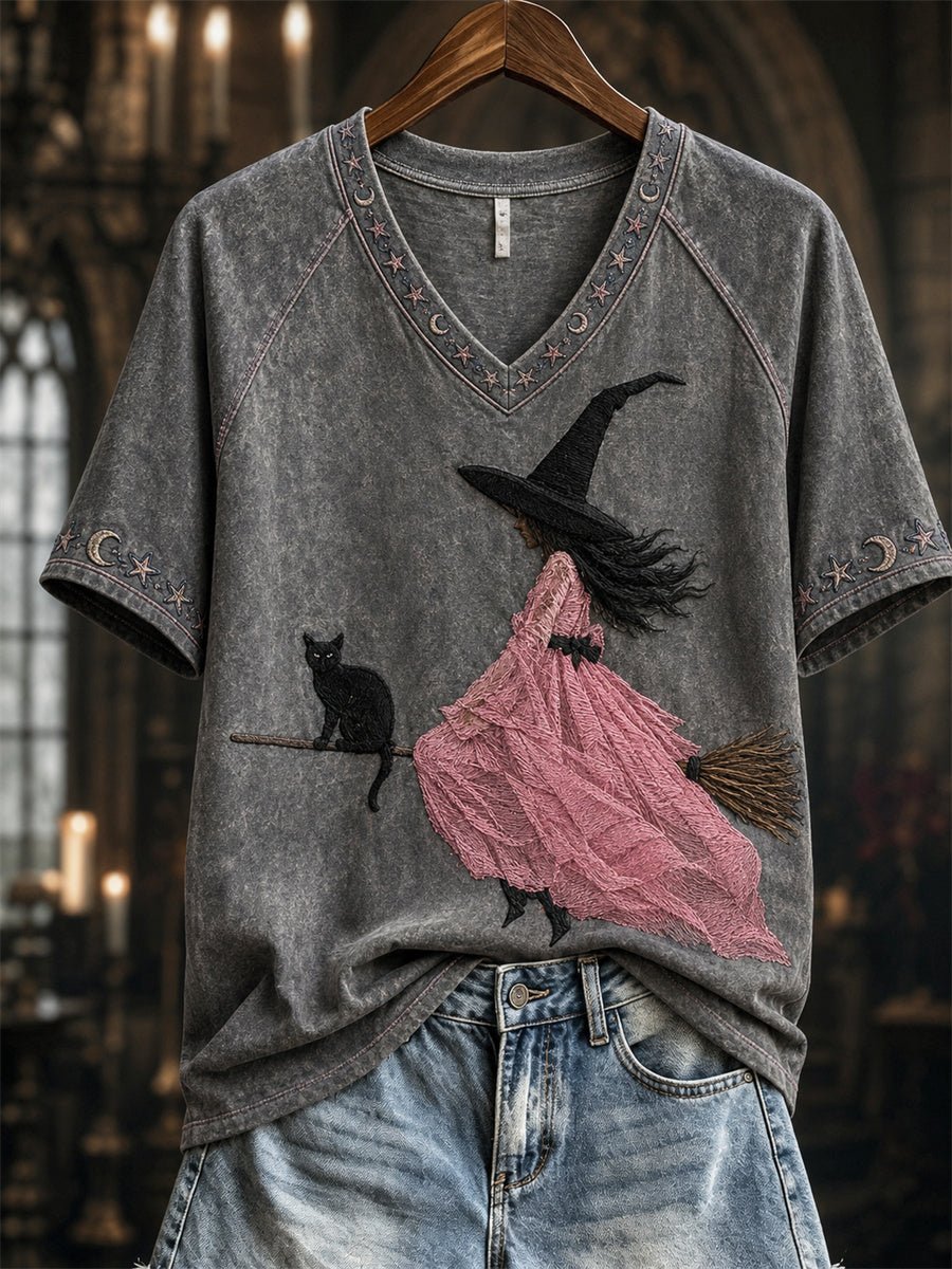 Women's Halloween Witch Print T-shirt