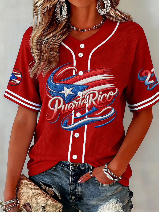 Women's  Baseball  Print Shirt