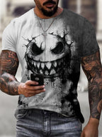 Men's Fashion Casual Halloween Horror Expression Print T-shirt