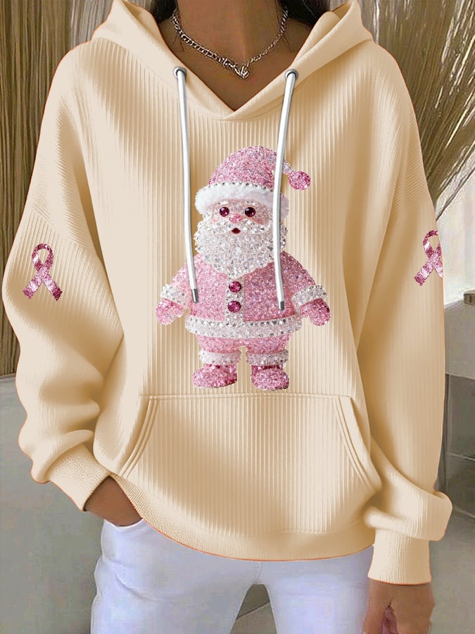 Women's Casual Breast Cancer Awareness Christmas Hoodie