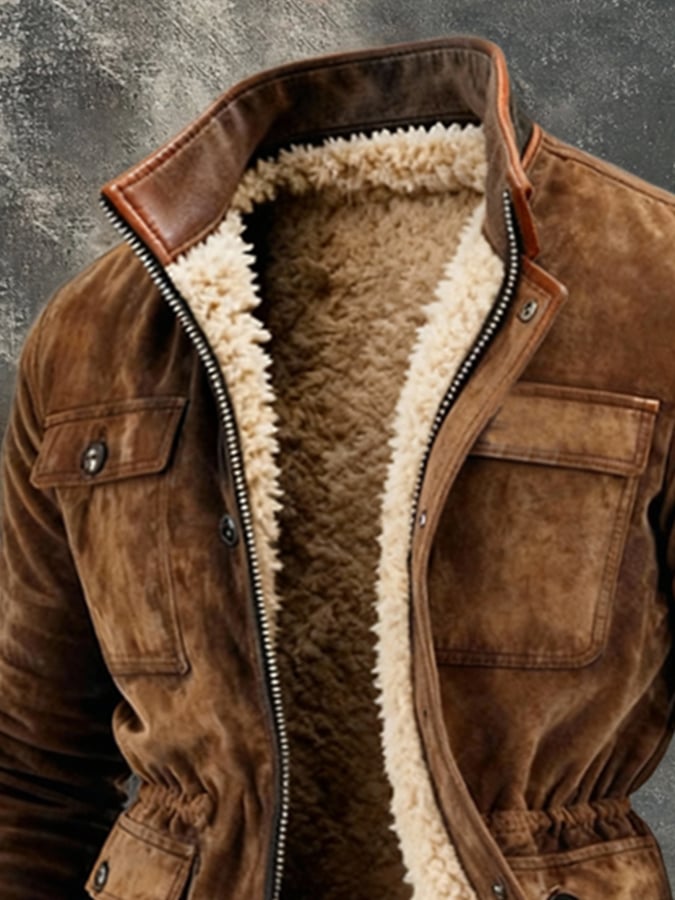 Men'S Vintage Warm Lambswool Outdoor Jacket
