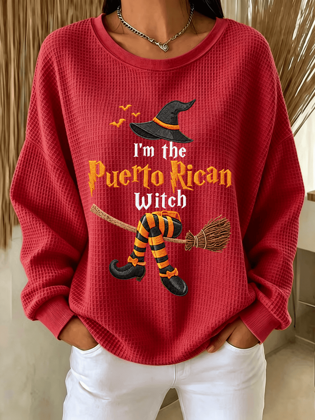 Women's Halloween in Puerto Rico Print Waffle-Knit Top
