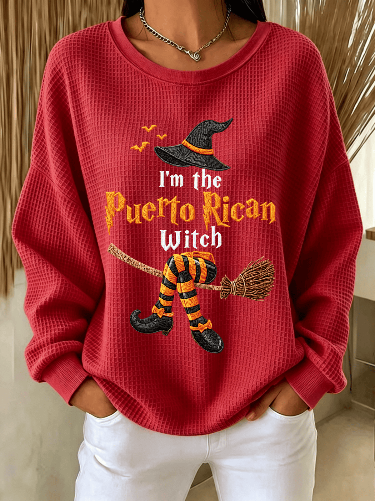 Women's Halloween in Puerto Rico Print Waffle-Knit Top