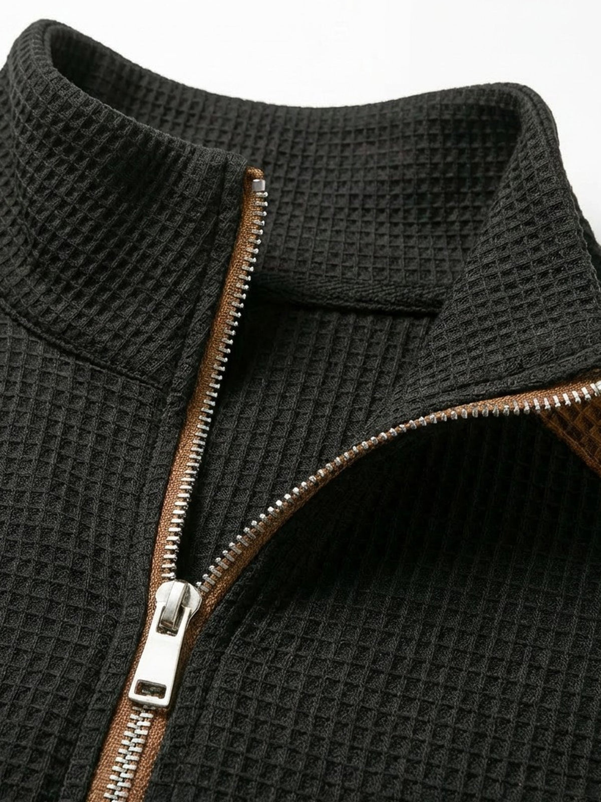 Men's Retro Waffle-Knit Colorblock Half-Zip Polo Shirt