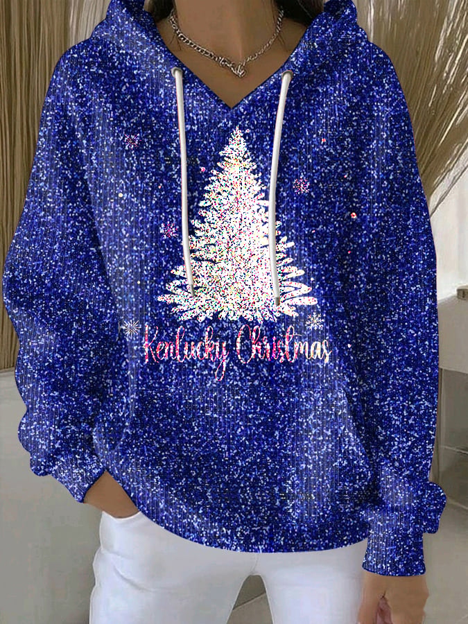 Women's Christmas Glitter Print Hoodie