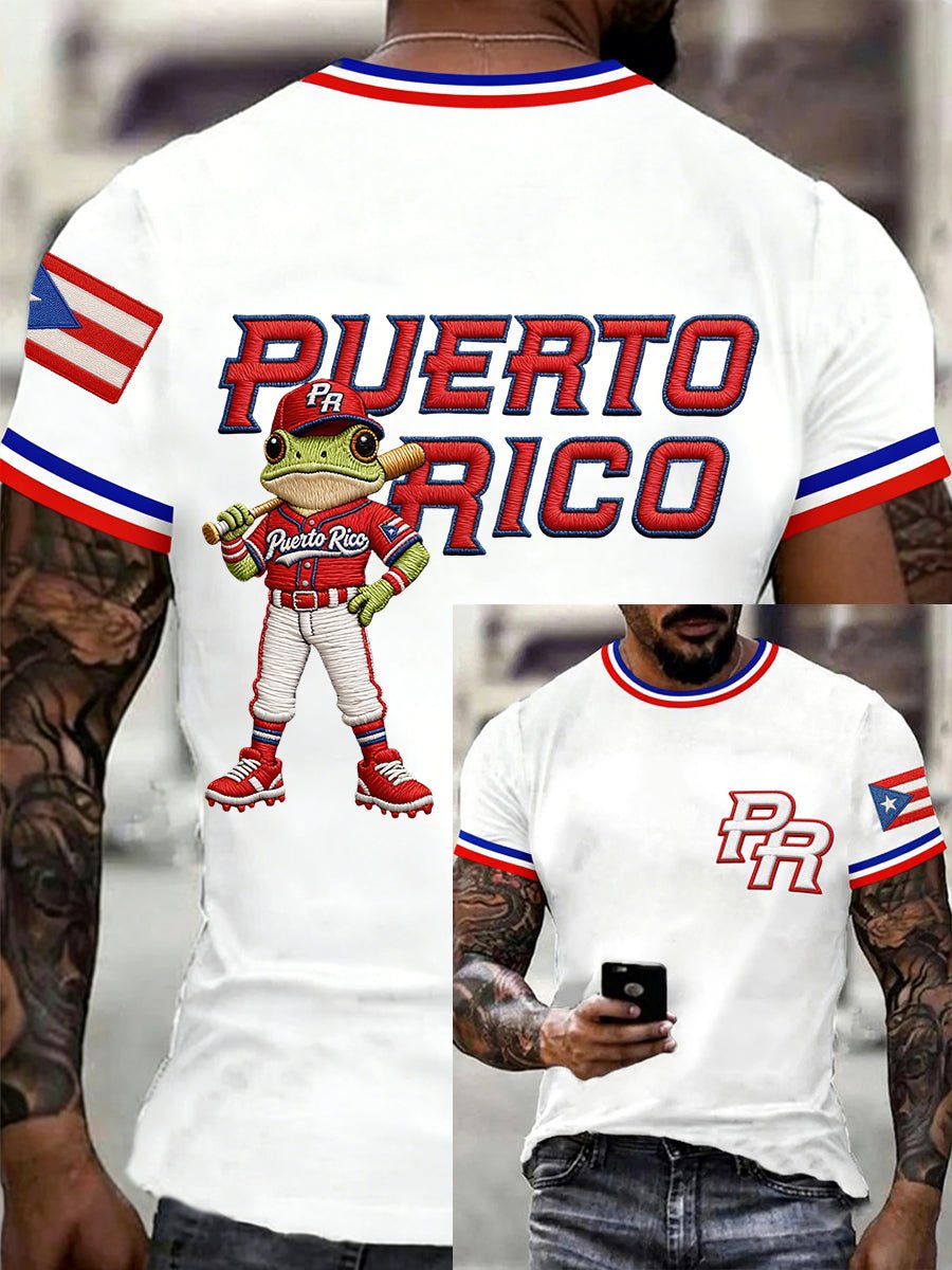 Men's Puerto Rico Baseball Print Casual T-shirt