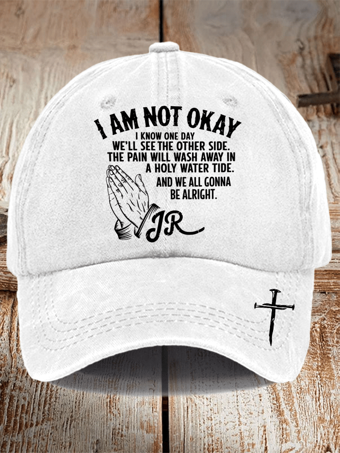 Unisex Distressed Washed Cotton I‘M Not OK Country Musicn Printed Hat