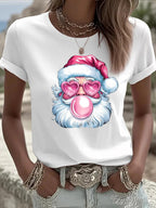 Women's Retro Christmas Santa Print Casual T-Shirt