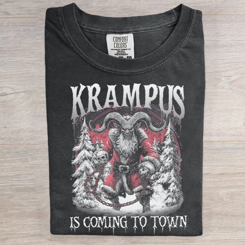 Krampus Is Coming To Town Horror Dark Christmas Art Print T-Shirt