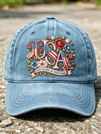 Unisex 250th Anniversary America 1776-2026 Flower Art Print Casual Hat