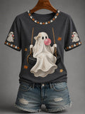 Women's Halloween Cute Ghost Print Casual T-shirt