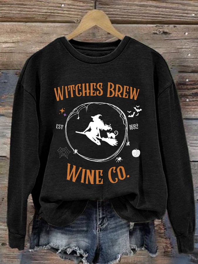 Women'S Halloween Witches Brew Est 1692 Wine Go Printed Sweatshirt
