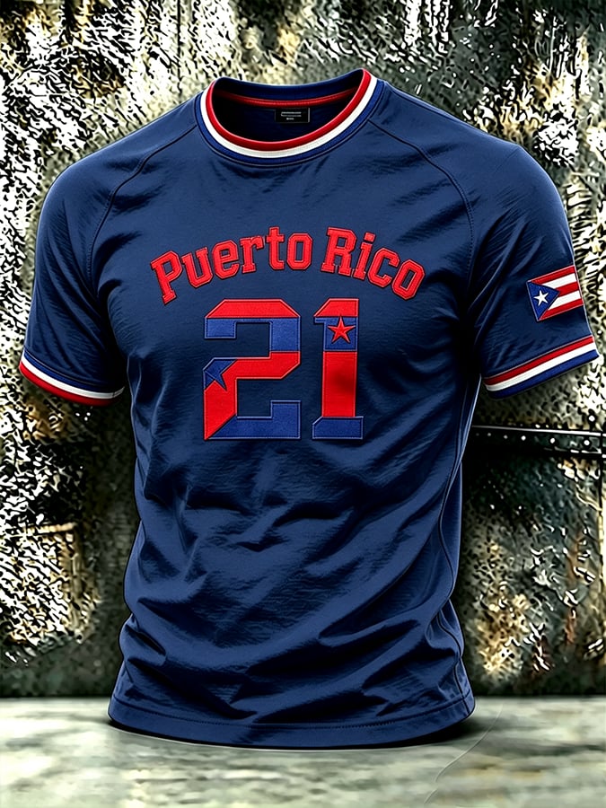 Men's Puerto Rico Baseball Print Short-Sleeve T-Shirt