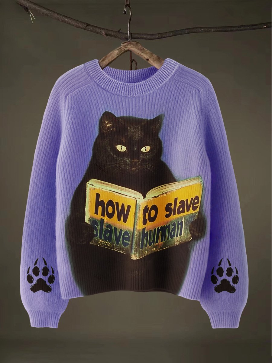Black Cat How To Slave Human Halloween Art Print Thin Sweater