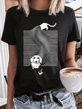 Women's Lazy Line Dog Printed Short-Sleeved T-Shirt