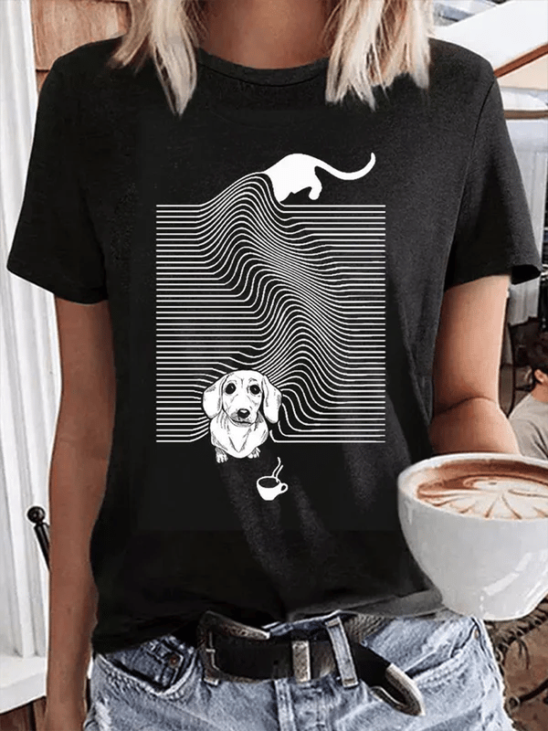 Women's Lazy Line Dog Printed Short-Sleeved T-Shirt