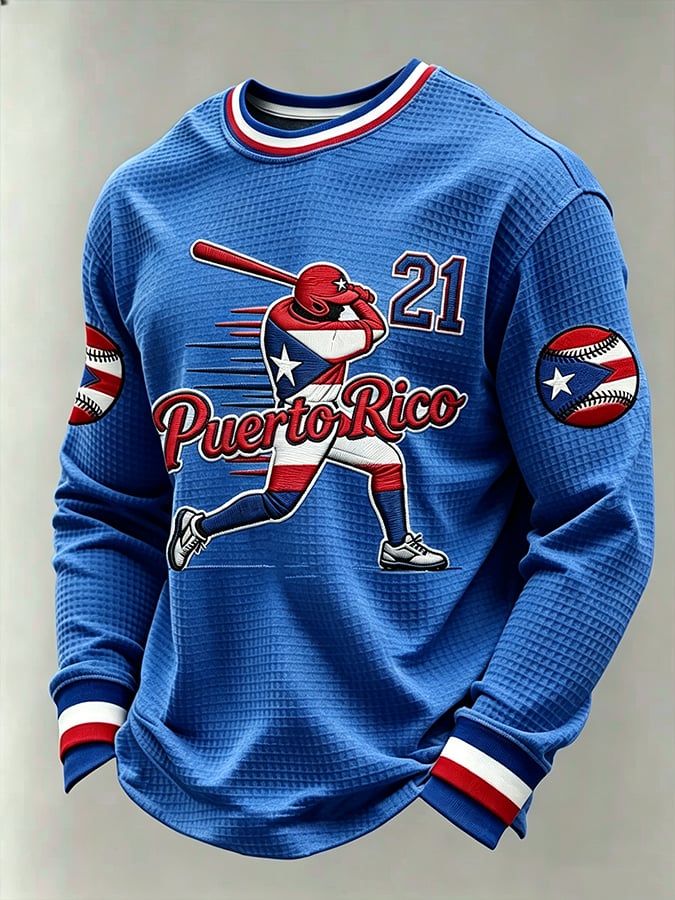 Men's Puerto Rico Baseball Print Long-Sleeve T-Shirt