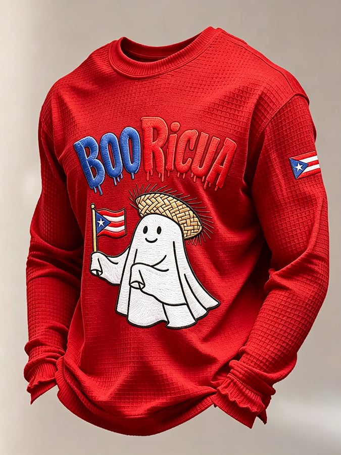 Men's Boricua Halloween Waffle-Knit Long-Sleeve Top