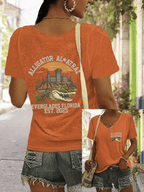 Women's Fashion Casual Crocodile Alcatraz Printed T-shirt