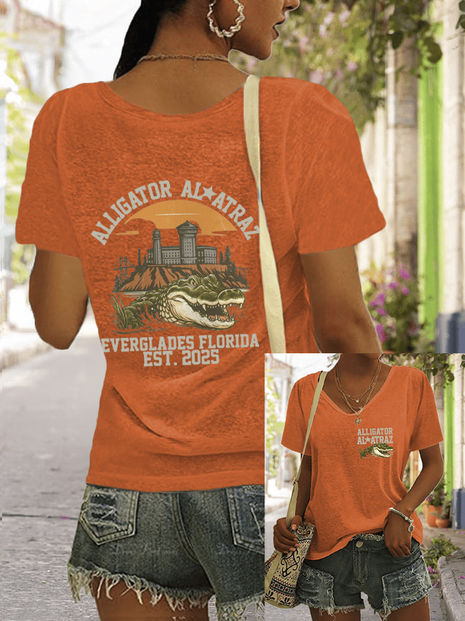 Women's Fashion Casual Crocodile Alcatraz Printed T-shirt