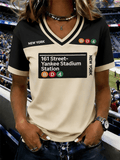 Women's "Next Stop: 161st Street...Yankee Stadium Station" Baseball Fan V-Neck Comfortable T-Shirt