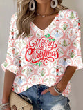 color casual Women's Football Print V Neck T-shirt