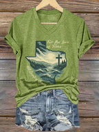 V-Neck Retro For The Love Of Texas Hill Country Strong Print T-Shirt