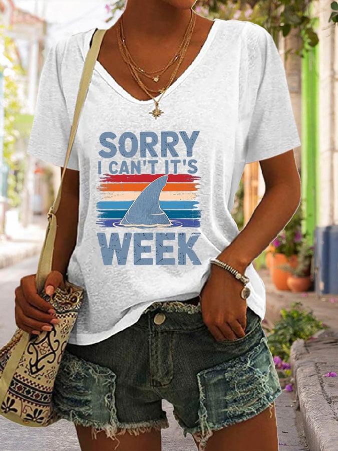 Women's Retro Amity Island 1975 Sorry I Can't Print V-Neck T-Shirt